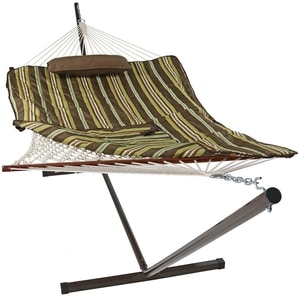 sunnydaze lay flat cotton rope freestanding hammock