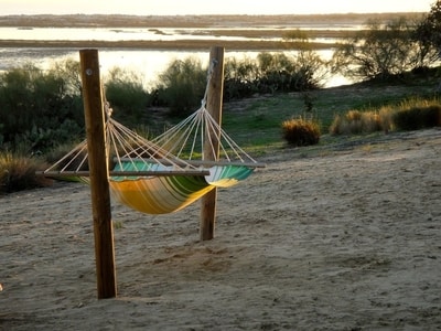 hammock hanging from poles or posts - without trees